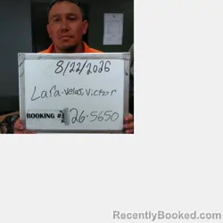 Mugshot of Victor Lara-Velas booked in Sebastian County, Arkansas on August 22, 2026