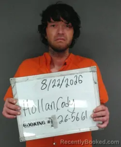 Mugshot of Cody Lee Hollan booked in Sebastian County, Arkansas on August 22, 2026