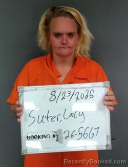 Mugshot of Lacy Dawn Suter booked in Sebastian County, Arkansas on August 22, 2026