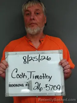 Mugshot of Timothy Dale Earl Cook booked in Sebastian County, Arkansas on August 25, 2026