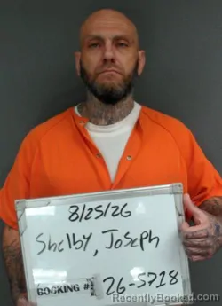Mugshot of Joseph Michael Shelby booked in Sebastian County, Arkansas on August 25, 2026