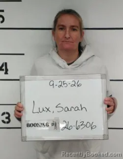 Mugshot of Sarah Lynn Lux booked in Sebastian County, Arkansas on September 25, 2026