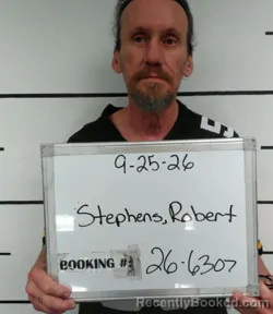 Mugshot of Robert Alan Stephens booked in Sebastian County, Arkansas on September 25, 2026