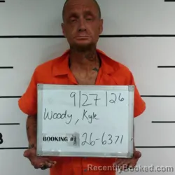 Mugshot of Kyle Brandon Woody booked in Sebastian County, Arkansas on September 27, 2026