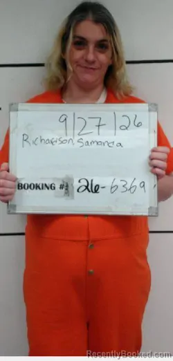 Mugshot of Samanda Lynne Richardson booked in Sebastian County, Arkansas on September 27, 2026