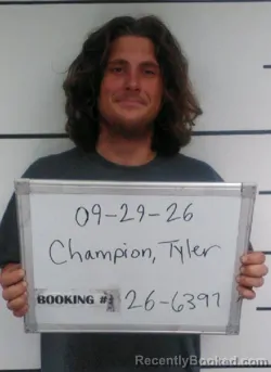 Mugshot of Tyler Drake Champion booked in Sebastian County, Arkansas on September 29, 2026