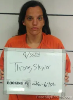 Mugshot of Skyler Cierra-Ann Throne booked in Sebastian County, Arkansas on September 29, 2026