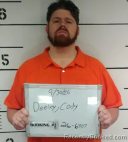 Mugshot of Cody Charles Deeley booked in Sebastian County, Arkansas on September 29, 2026