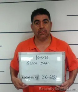 Mugshot of Juan Carlos Garcia booked in Sebastian County, Arkansas on October 3, 2026