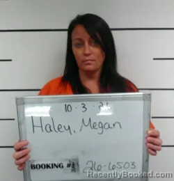 Mugshot of Megan Haley booked in Sebastian County, Arkansas on October 3, 2026