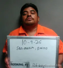 Mugshot of Erasmo San-Martim booked in Sebastian County, Arkansas on October 4, 2026