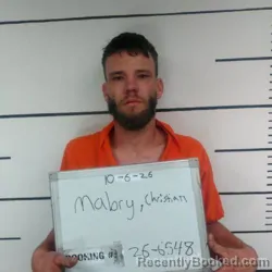 Mugshot of Christian Michael Mabry booked in Sebastian County, Arkansas on October 6, 2026