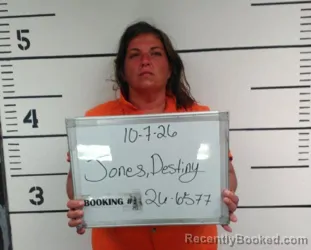 Mugshot of Destiny Michelle Jones booked in Sebastian County, Arkansas on October 7, 2026