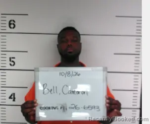 Mugshot of Cameron Dewayne Bell booked in Sebastian County, Arkansas on October 8, 2026