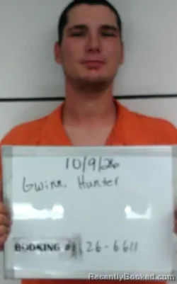 Mugshot of Hunter Eugene William Gwinn booked in Sebastian County, Arkansas on October 9, 2026