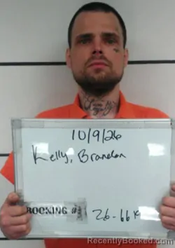 Mugshot of Brandon Aaron Kelly booked in Sebastian County, Arkansas on October 9, 2026