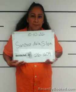 Mugshot of Silvia Sanchez- Avila booked in Sebastian County, Arkansas on October 10, 2026