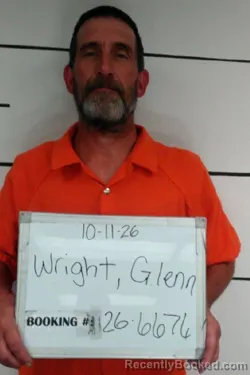 Mugshot of Glenn Jay Wright booked in Sebastian County, Arkansas on October 11, 2026