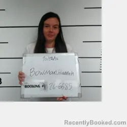 Mugshot of Hannah Leigh Bowman booked in Sebastian County, Arkansas on October 12, 2026