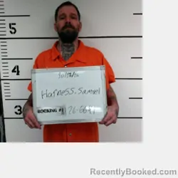Mugshot of Samuel Robert Harness booked in Sebastian County, Arkansas on October 12, 2026