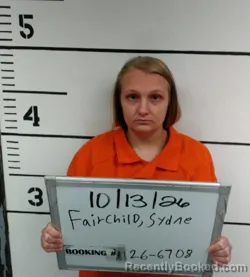 Mugshot of Sydne Nicole Fairchild booked in Sebastian County, Arkansas on October 13, 2026