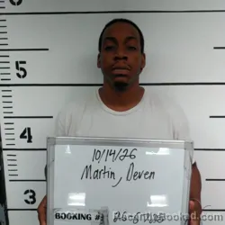 Mugshot of Deven Terrell Martin booked in Sebastian County, Arkansas on October 14, 2026
