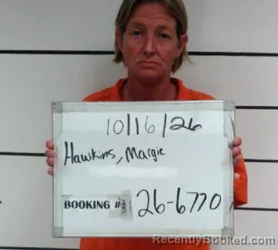 Mugshot of Margie Laverne Hawkins booked in Sebastian County, Arkansas on October 16, 2026
