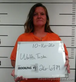 Mugshot of Trista Lee Ann Watts booked in Sebastian County, Arkansas on October 16, 2026