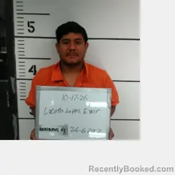 Mugshot of Ever Roberto Lucero Lopez booked in Sebastian County, Arkansas on October 17, 2026