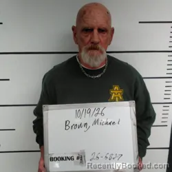 Mugshot of Michael David Brown booked in Sebastian County, Arkansas on October 19, 2026