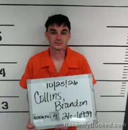 Mugshot of Brandon Kaleb Collins booked in Sebastian County, Arkansas on October 24, 2026