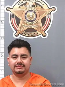 Mugshot of Sebastian Pedro Garcia booked in Van Buren County, Arkansas on July 13, 2026