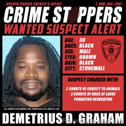 Most wanted individual Demetrius Deshun Graham – DeSoto Parish, Louisiana